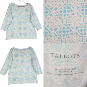 Talbots Tunic Top Plus Size Large L Women’s Popover Blouse Stretch Blue